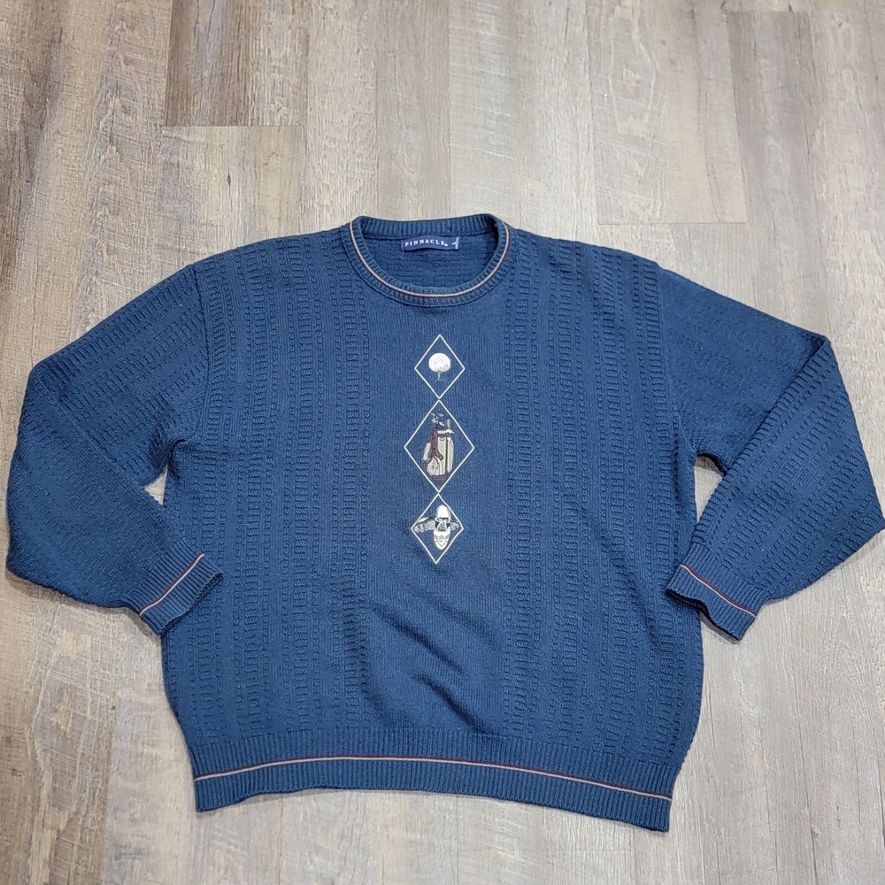 VINTAGE BLUE‎ PINNACLE GOLF PULLOVER 100% COTTON KNIT SWEATER sz L
